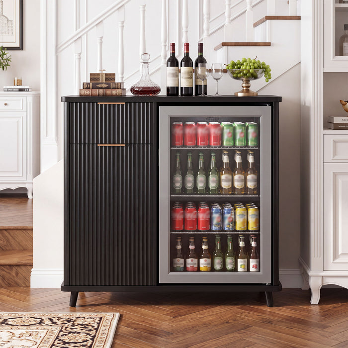 Fluted Coffee Bar Cabinet With Mini Fridge Space & Charging Station Home Essentials