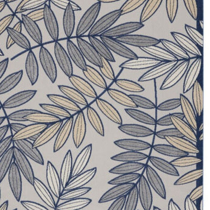 10' X 13' Floral Non Skid Indoor Outdoor Area Rug - Ivory / Navy