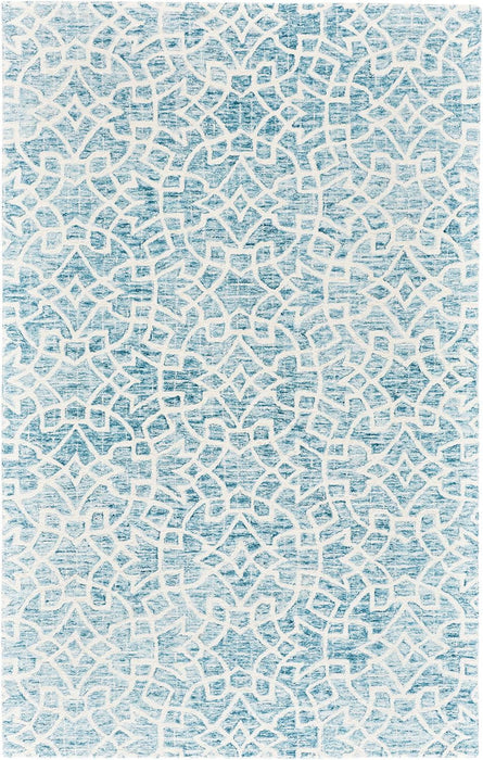 Geometric Tufted Handmade Stain Resistant Area Rug - Light Blue And Ivory Wool - 8' X 10'
