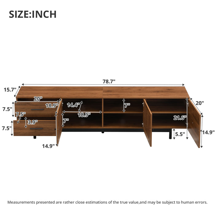 TV Stand, Media Console With 2 Drawers, Soft Closing Hinges, Adjustable Shelves - Walnut Hearth and Haven