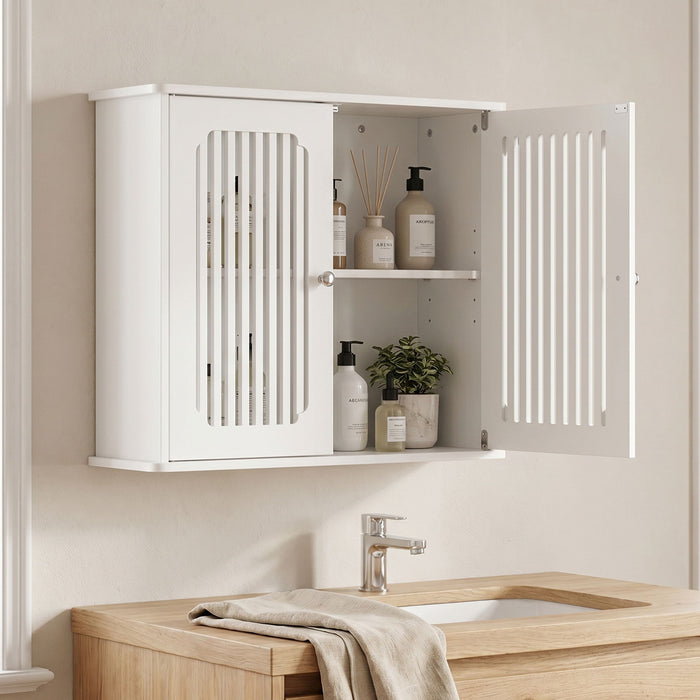 Louvered Double Door Wall Mounted Bathroom Cabinet - White Home Essentials