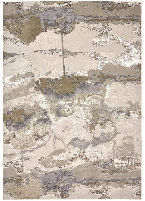 Abstract Area Rug - Gray Ivory And Gold - 12' X 18'