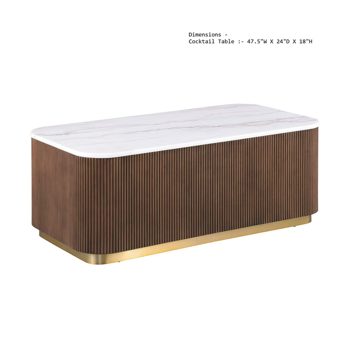 Rectangle Cocktail Table Genuine Accent Plinth Base Living Room - Brown / Gold / White Home Essentials