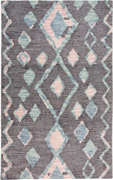 Geometric Tufted Handmade Area Rug - Blue Pink And Green Wool - 5' X 8'