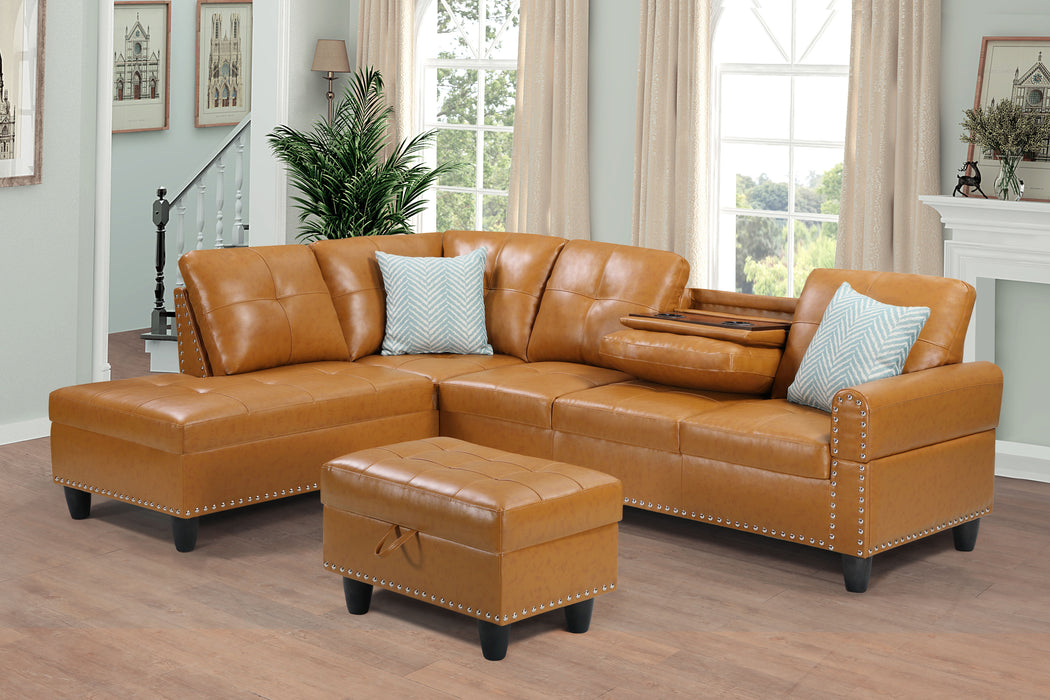 Irine - Faux Leather Sectional Sofa With Ottoman