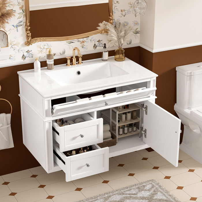 Wall Mounted Bathroom Vanity With 2 Drawers, 1 Tip Out Drawer, 3 Holes Sink Hearth and Haven