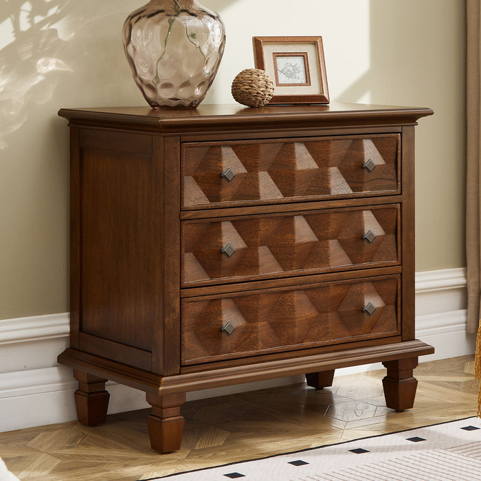 Nightstand With Charging Station, 3 Drawer Bedside Table - Walnut Home Essentials