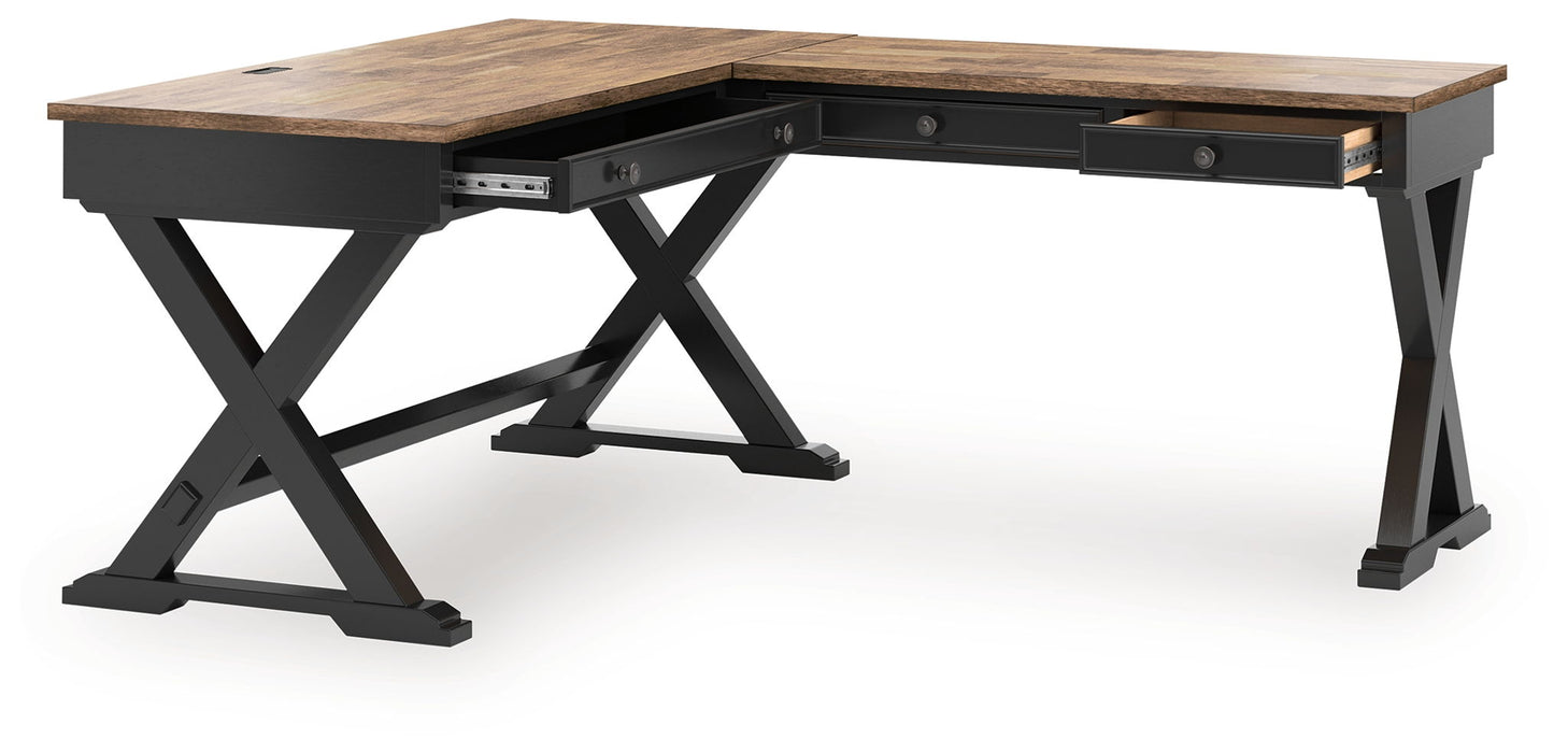 Wildenauer - 4 Pc. - Home Office Desk And Return, Swivel Desk Chair, Bookcase - Brown / Black Signature Design by Ashley®