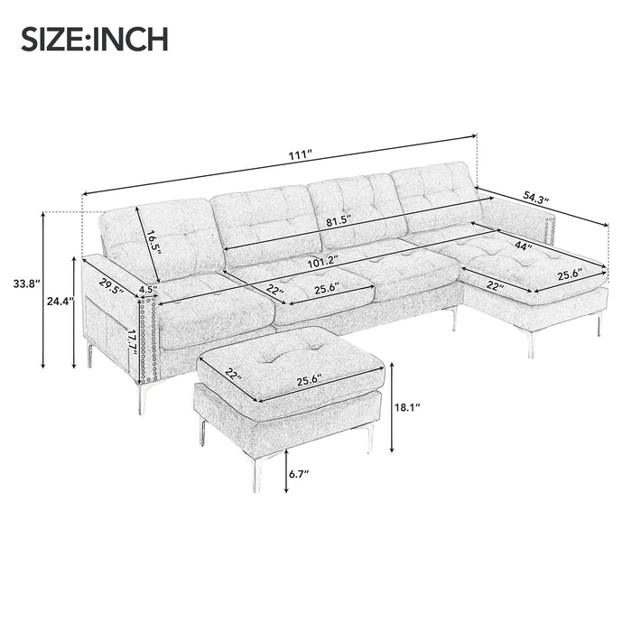 L-Shape Convertible Sectional Sofa Couch With Movable Ottoman For Living Room