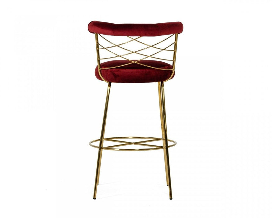 Velvet And Steel Low Back Bar Height Bar Chair - Red / Gold