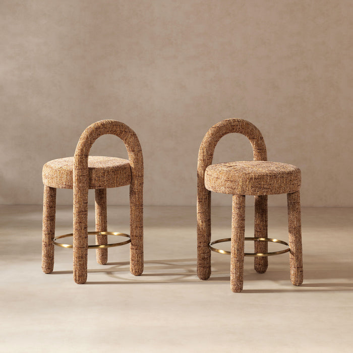 Penny - Round Arched Fully Upholstered Counter Stool (Set of 2) - Orange Jennifer Taylor Home