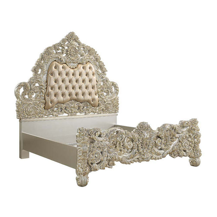 Sorina - Eastern King Bed - Synthetic Leather & Antique Gold ACME