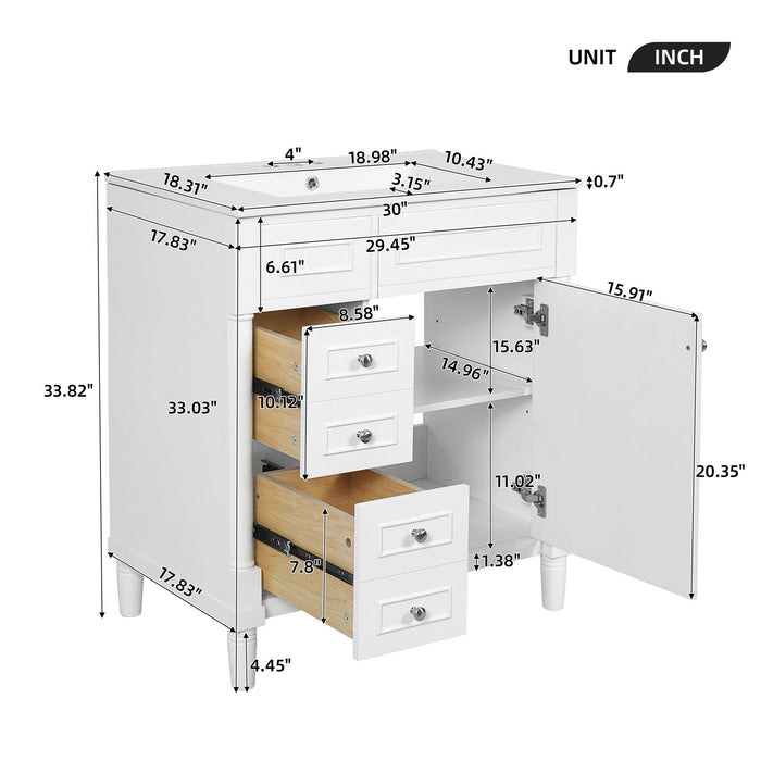 Bathroom Vanity With Sink, Freestanding Storage Cabinet & 2 Drawers And Soft Closing Door, Solid Legs, Frame, Basin,