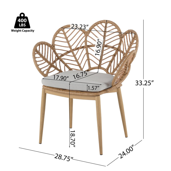 Kirk - Outdoor Patio 7 Pieces Chat Set With Wicker Chairs Cushions & Table - Beige / Light Brown / Teak