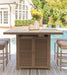 Walton Bridge - 5 Pc. - Square Bar Table W/Fire Pit, 4 Barstools - Driftwood Signature Design by Ashley®