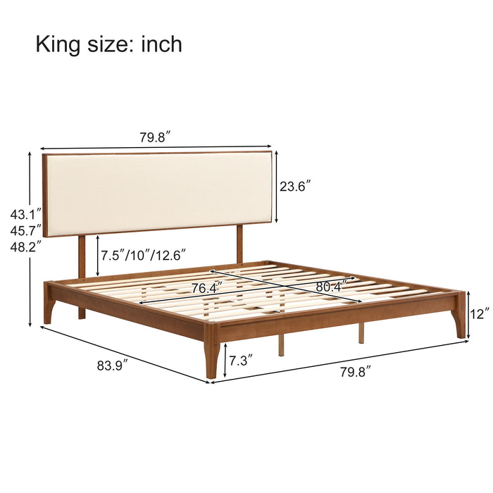 King Size Solid Dry Bamboo Wood 12" Platform Bed With Adjustable Bamboo Headboard - Brown