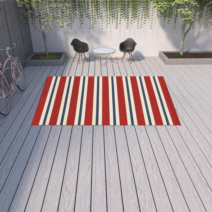 9' X 13' Geometric Stain Resistant Outdoor / Indoor Area Rug - Red / Ivory