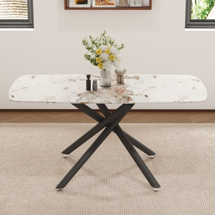 Luxurious Marble Patterned Dining Table With Metal Fork Legs