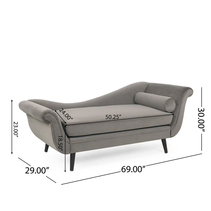 Auroral - Velvet Upholstered Chaise Lounge With Scrolled Arms And Tapered Legs