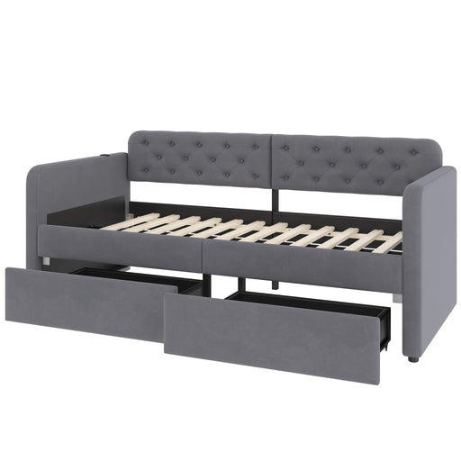 Twin Size Upholstered Daybed With 2 Storage Drawers And USB Charging Design - Gray Home Essentials