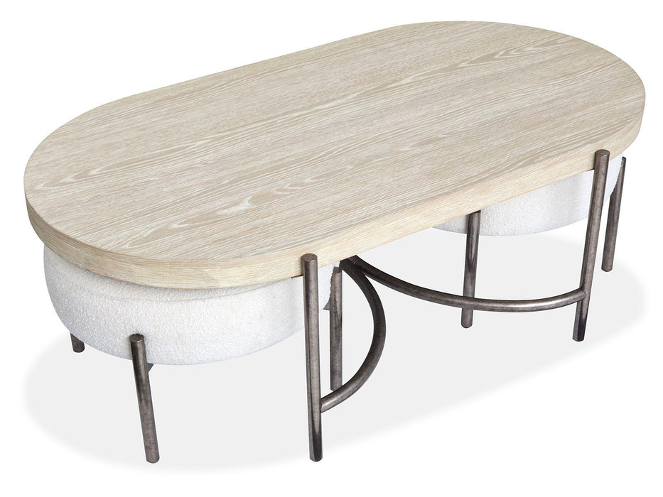 Jennings - Oval Cocktail Table With Two Ottomans - Edgecomb Gray And Weathered Antique Nickel Magnussen Furniture