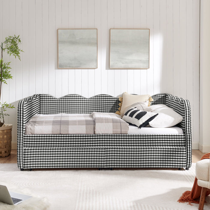Gingham Daybed With USB Charging Port, Wave-Shaped Design Home Essentials