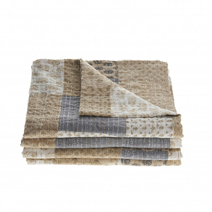 Knitted Cotton Geometric Throw - Cream