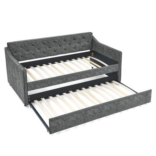 Twin Upholstered Daybed With Trundle, Waved Arms - Gray Home Essentials