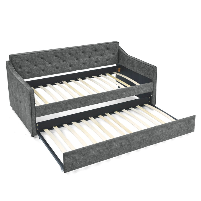 Twin Upholstered Daybed With Trundle, Waved Arms - Gray Home Essentials