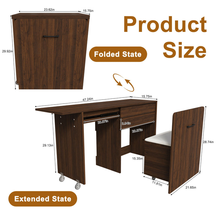 Folding Desk With Mirror And Storage Stol For Bedroom Home Essentials