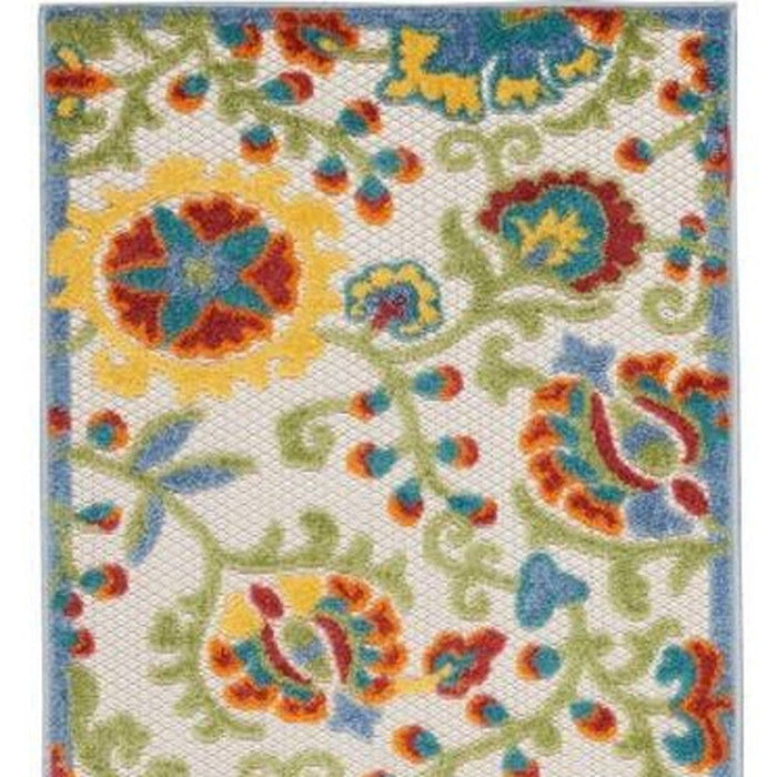 2' X 6' Floral Non Skid Indoor / Outdoor Runner Rug - Ivory Green Yellow