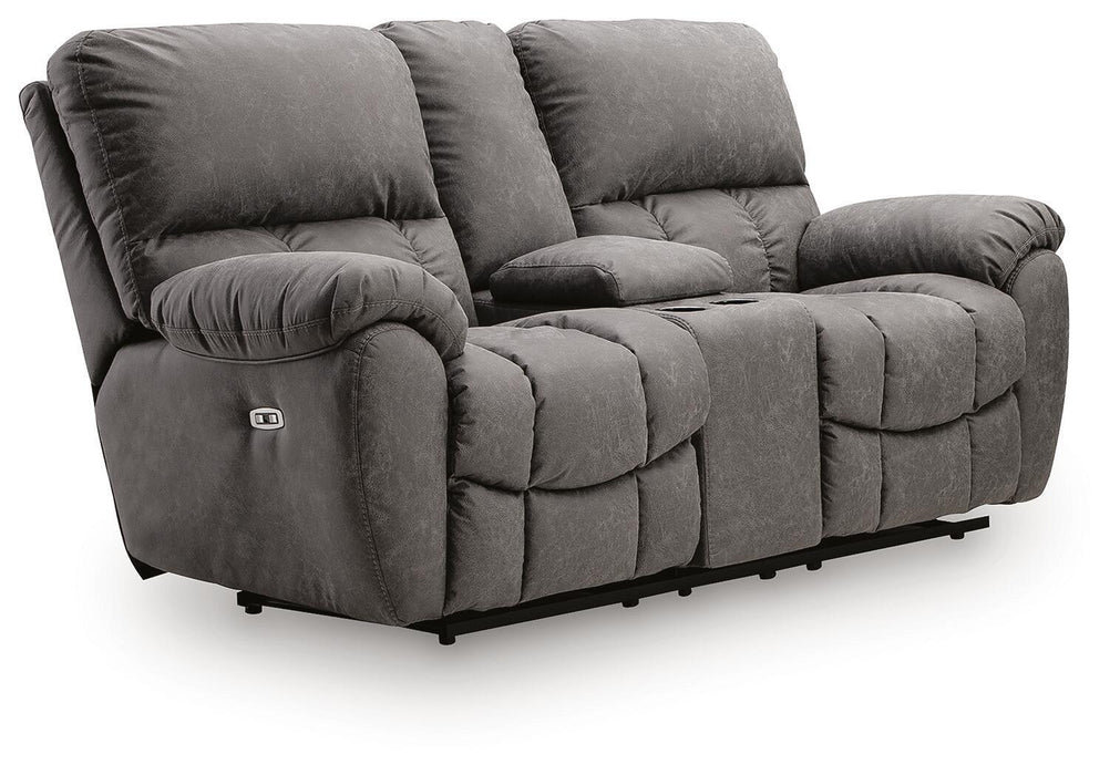 Bakerstein - Power Recline Loveseat/Console/Adjustable Headrest - Galaxy Signature Design by Ashley®