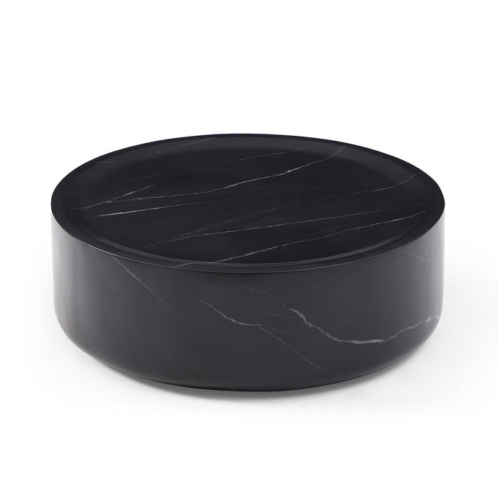 35.43'' Black Marble Round Coffee Table, Simple Modern Center Cocktail Table For Living Room Office, No Need Assembly.