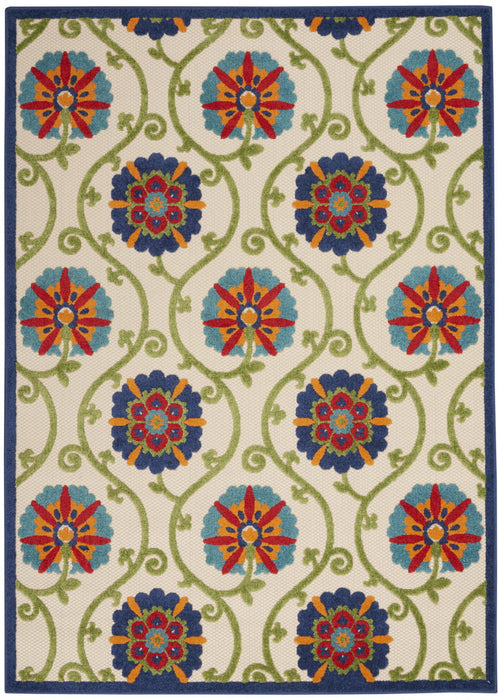 10' X 13' Floral Non Skid Indoor Outdoor Area Rug - Blue