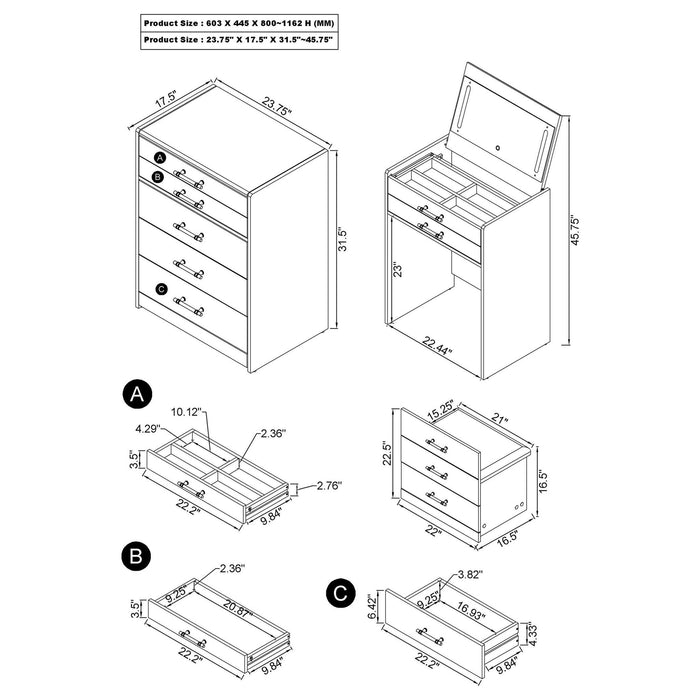 Ayuba - 3 Drawer Makeup Vanity Table With Mirror And Stool Furniture Max