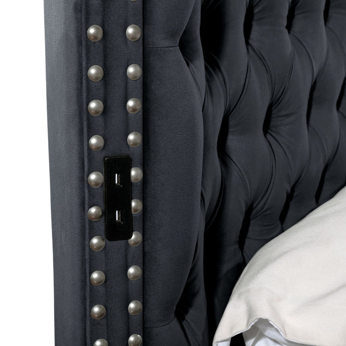 Hazel - Queen Size Tufted Storage Bed & Bluetooth Speakers, USB Port - Black Matrix Furniture Group
