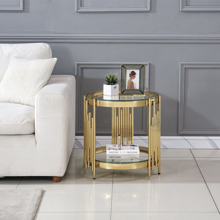 Round Double Tier Table With Flute Shaped Tube Legs Home Essentials