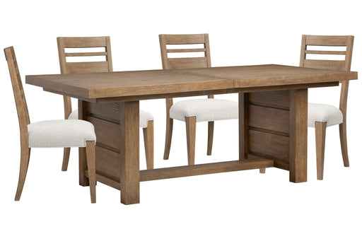 Plum Creek - 5 Piece Extendable Trestle Dining Table Set Magnussen Furniture
