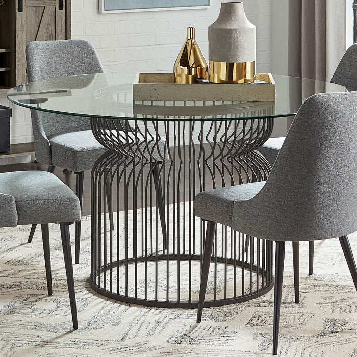 Round Dining Table Industrial Dining Table With Open Cage Base - Gunmetal Furniture Max