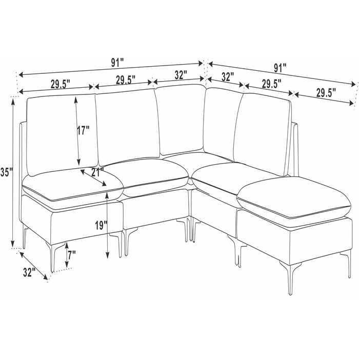 Upholstered Modular Sectional With Tall Legs, Medium Firm Seat Home Essentials