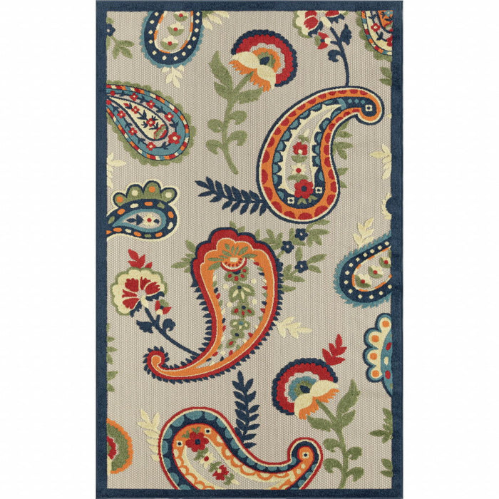 4' X 6' Paisley Non Skid Indoor / Outdoor Area Rug - Blue