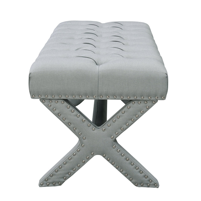 Upholstered Linen Bench - Light Gray