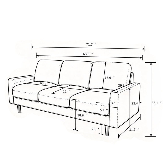 Modern Upholstered 3‑Seat Sofa Couch, Polyester Fabric Sofa With Accent Pillows, Loose Back Cushion For Living Room Apartment - Dark Blue U S Pride Furniture