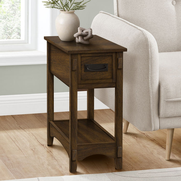 Accent End Table, 2 Tier, Narrow, Storage Drawer, Transitional - Walnut 8th Street