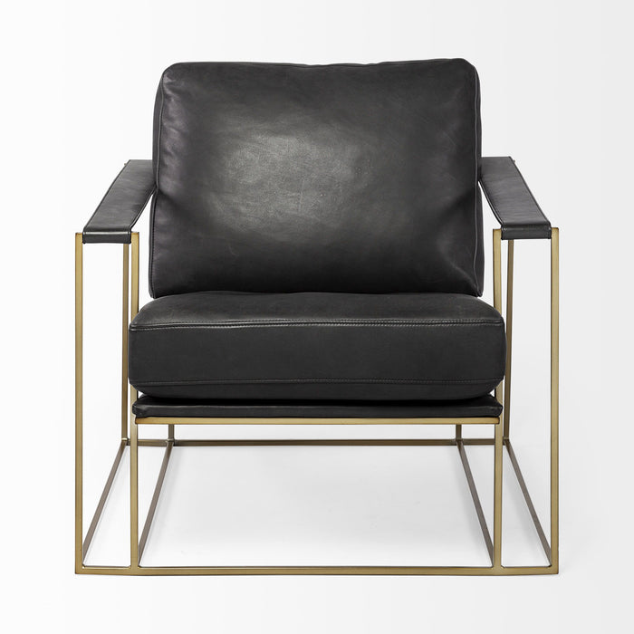 Faux Leather Lounge Chair - Black And Gold