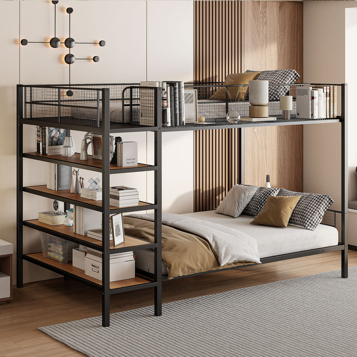 Bunk Bed With 5 Tier Shelves