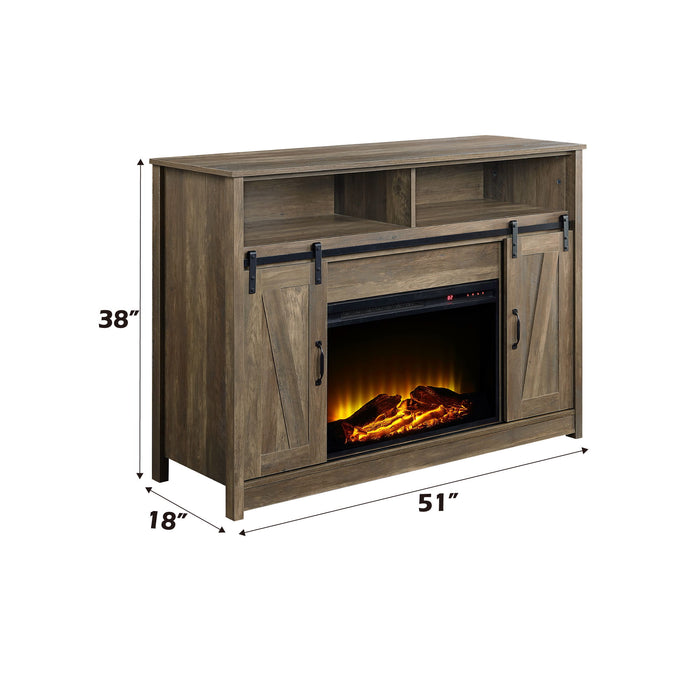 Tobias - Fireplace With Shelf Storage - Oak Acme