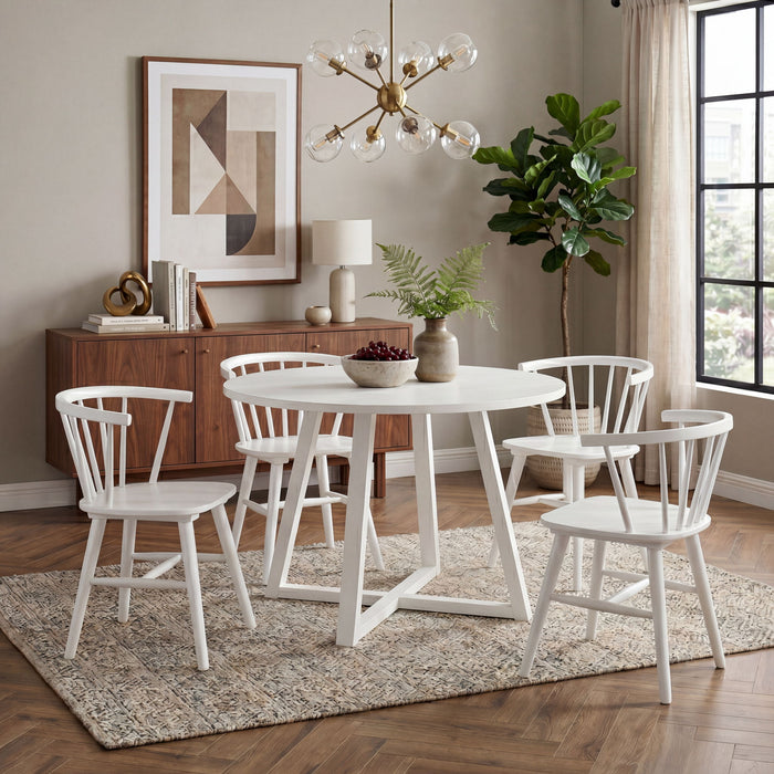 Edo - 5 Piece Dining Set, Trestle Dining Table With 4 Windsor Chairs - White Home Essentials