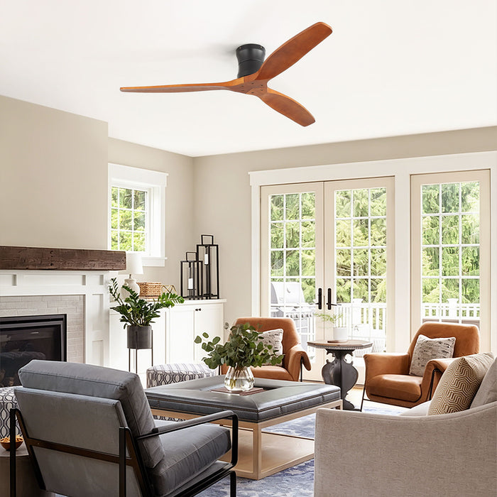 52" Ceiling Fan, No Light Flush Mount Low Profile 3 Blades With Remote Control Daily Nest
