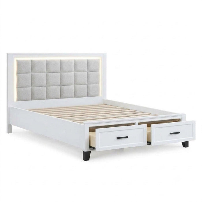Upholstered Headboard Platform Bed With LED Lighting And Underbed Drawers Home Essentials